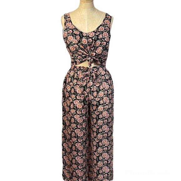 Circa Y2K Ditsy Floral Set Daisy Matching Tank Wide Leg Pants Medium Pink Black - Picture 1 of 16